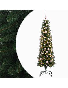 Albero di Natale Artificiale Slim con Palline 210 cm 300 LED 2
