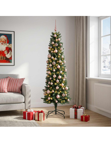 Albero di Natale Artificiale Slim con Palline 210 cm 300 LED
