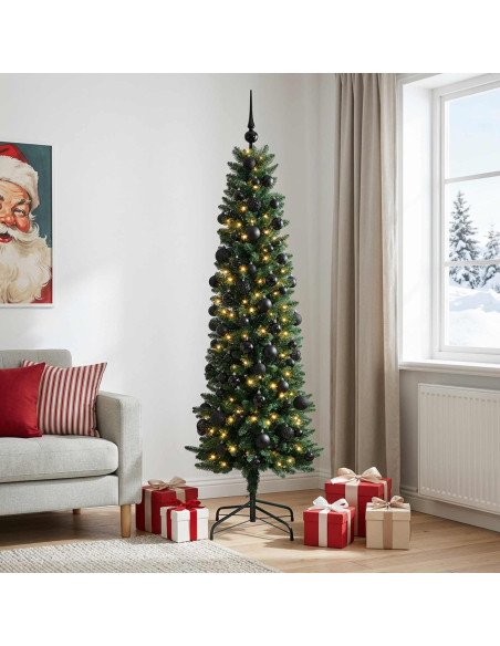 Albero di Natale Artificiale Slim con Palline 210 cm 300 LED
