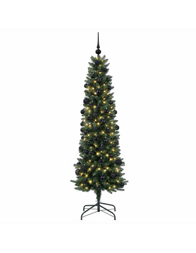 Albero di Natale Artificiale Slim con Palline 210 cm 300 LED
