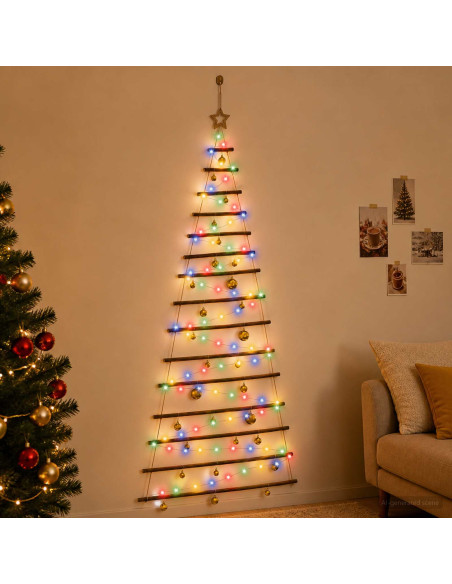 Albero di Natale appeso con palle 210 cm 130 LED Multicolore