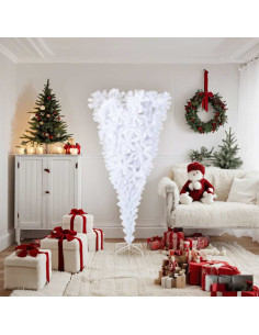 Albero di Natale Artificiale Capovolto con Base Bianco 180 cm