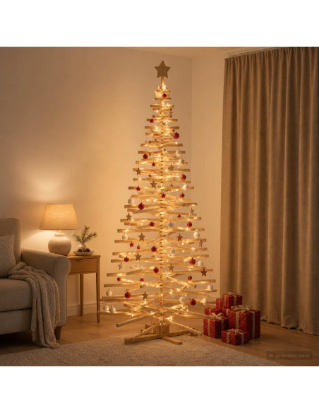 Albero di Natale in legno KOTKA 210 cm Legno Massello di Pino