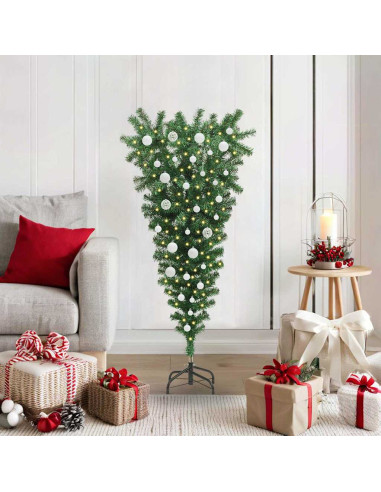 Albero di Natale artificiale preilluminato rovesciato con set di palline
