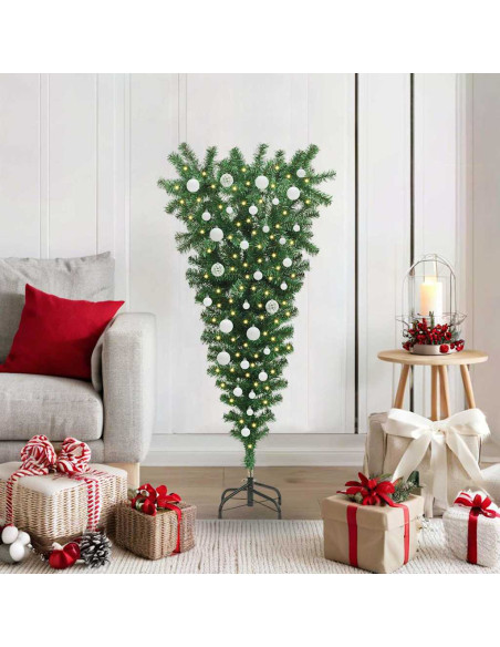 Albero di Natale artificiale preilluminato rovesciato con set di palline