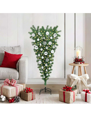 Albero di Natale Artsificiale Illuminato Capovolto con Set di Palline