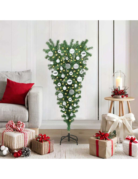Albero di Natale Artsificiale Illuminato Capovolto con Set di Palline