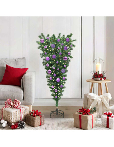 Albero di Natale artificiale preilluminato rovesciato con set di palline