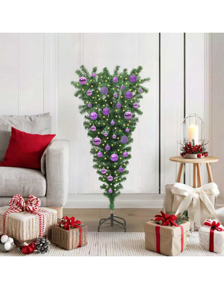 Albero di Natale artificiale preilluminato rovesciato con set di palline