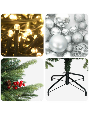Albero di Natale artificiale con palline 210 cm 300 LED