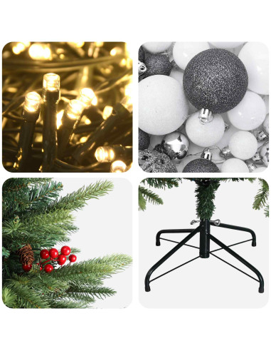 Albero di Natale artificiale con palline 180 cm 300 LED