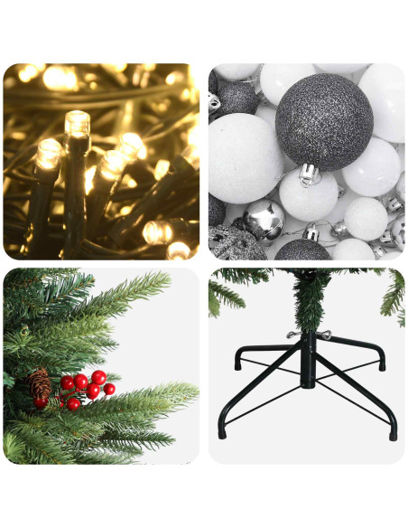 Albero di Natale artificiale con palline 180 cm 300 LED