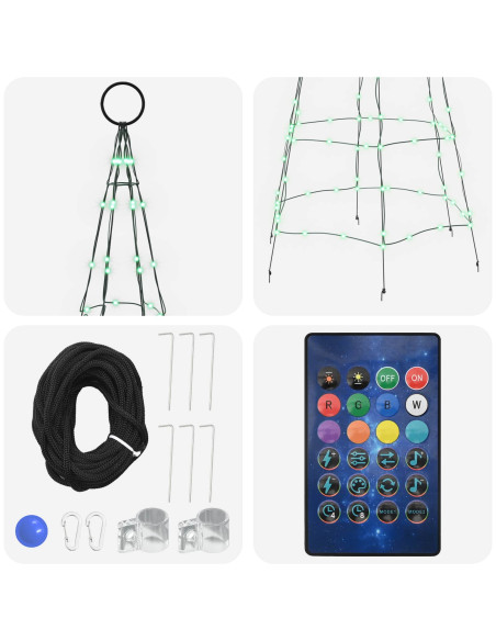 Albero di Natale LED 180 cm 168 LED Multicolore ferro Nero