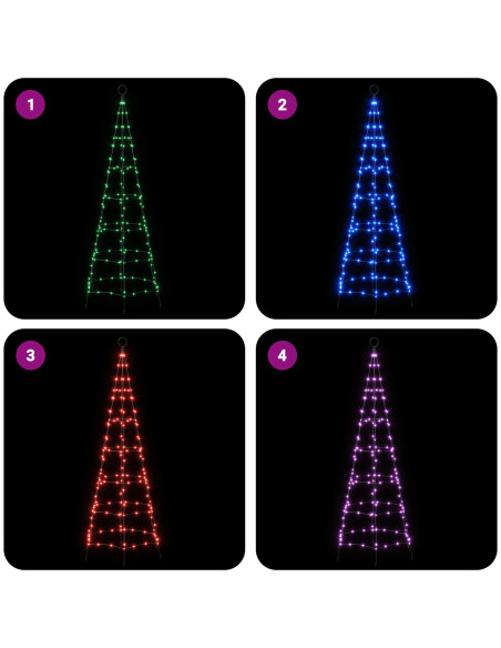 Albero di Natale LED 180 cm 168 LED Multicolore ferro Nero