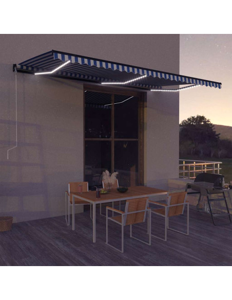 Tenda con Sensore Vento e LED 600x300 cm Blu e Bianca