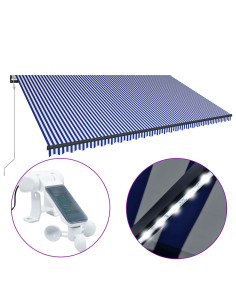 Tenda con Sensore Vento e LED 600x300 cm Blu e Bianca 2