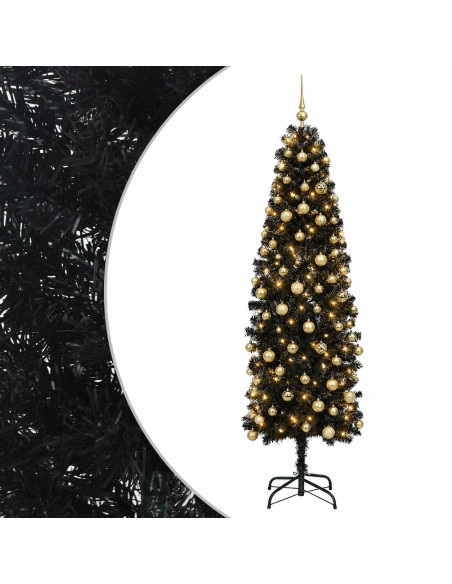 Albero di Natale Artificiale Slim con Palline 180 cm 300 LED