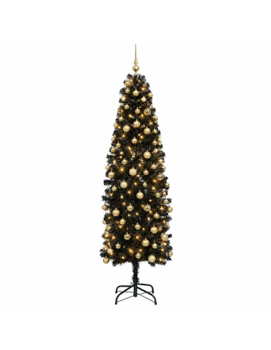 Albero di Natale Artificiale Slim con Palline 180 cm 300 LED