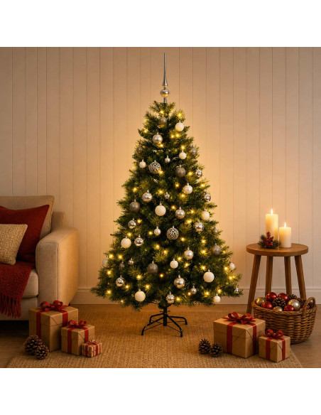 Albero di Natale artificiale con palline 150 cm 150 LED