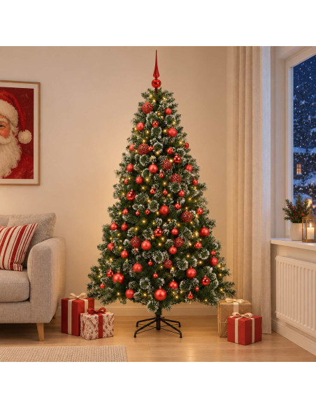 Albero di Natale artificiale con palline 210 cm 300 LED
