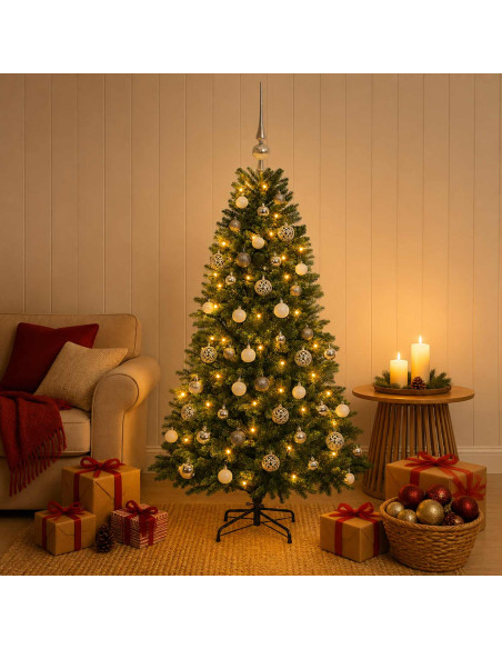 Albero di Natale Artificiale con Palline 150 cm 150 LED