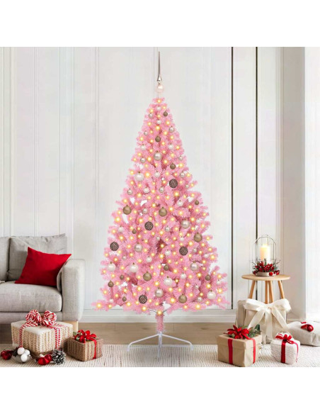 Albero di Natale artificiale con luci integrate Rosa 210 cm PVC