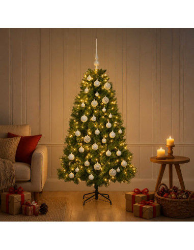 Albero di Natale artificiale con palline 150 cm 150 LED