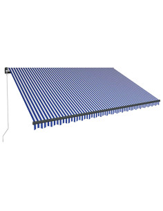 Tenda da Sole Retrattile Manuale con LED 500x300cm Blu e Bianco 2