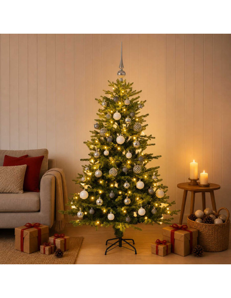 Albero di Natale Artificiale con Palline 150 cm 150 LED