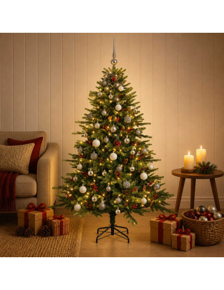 Albero di Natale artificiale con palline 120 cm 150 LED