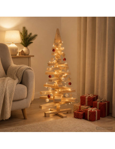 Albero di Natale in legno KOTKA 90 cm Legno Massello di Pino