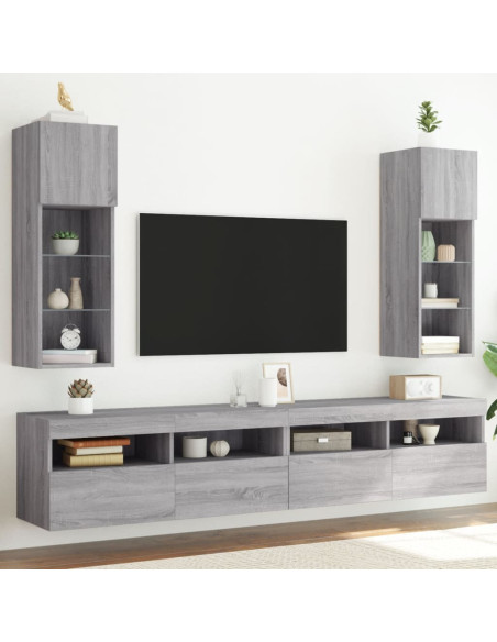 Mobili TV con Luci LED 2pz Grigio Sonoma 30,5x30x90 cm