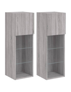 Mobili TV con Luci LED 2pz Grigio Sonoma 30,5x30x90 cm 2