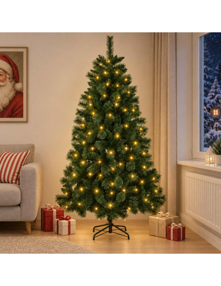 Albero di Natale artificiale 120 cm 150 LED Bianco caldo