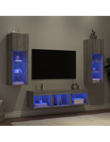 Mobili TV a Muro con LED 5pz Grigio Sonoma in Legno Multistrato