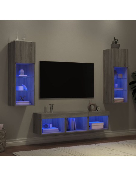 Mobili TV a Muro con LED 5pz Grigio Sonoma in Legno Multistrato