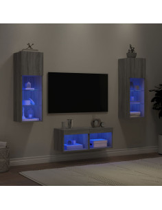 Mobili TV a Muro 4pz con Luci LED Grigio Sonoma