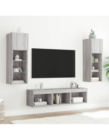Mobili TV a Muro con LED 5pz Grigio Sonoma in Legno Multistrato