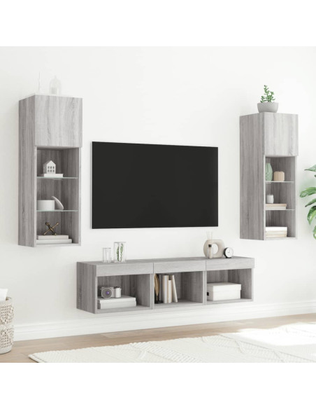 Mobili TV a Muro con LED 5pz Grigio Sonoma in Legno Multistrato