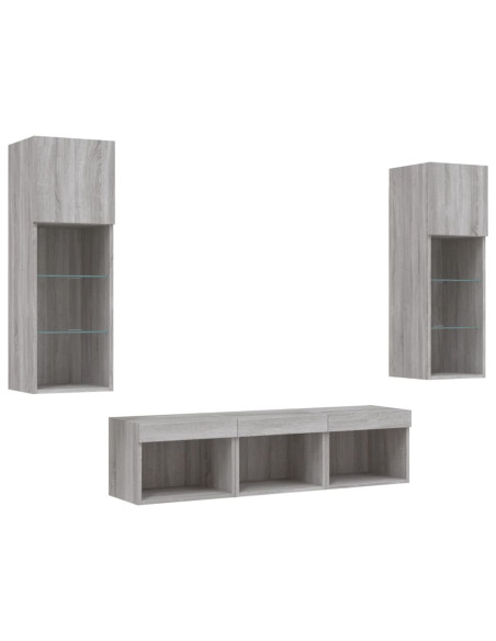 Mobili TV a Muro con LED 5pz Grigio Sonoma in Legno Multistrato