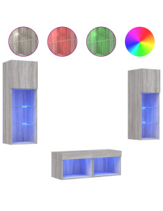 Mobili TV a Muro 4pz con Luci LED Grigio Sonoma 2