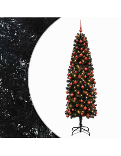 Albero di Natale Artificiale Slim con Palline 180 cm 300 LED