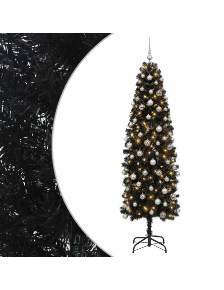 Albero di Natale Artificiale Slim con Palline 210 cm 300 LED
