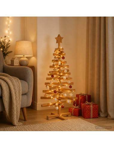 Albero di Natale in legno KOTKA 90 cm Legno Massello di Pino