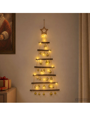 Albero di Natale appeso con palle 90 cm 30 LED Bianco caldo