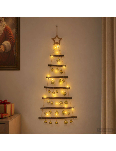Albero di Natale appeso con palle 90 cm 30 LED Bianco caldo