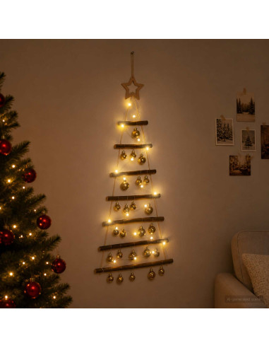 Albero di Natale appeso con palle 90 cm 30 LED Bianco caldo