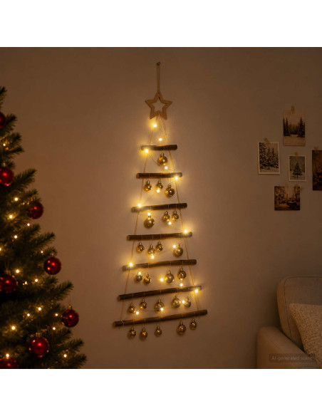 Albero di Natale appeso con palle 90 cm 30 LED Bianco caldo
