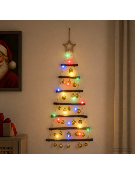 Albero di Natale appeso con palle 90 cm 30 LED Multicolore