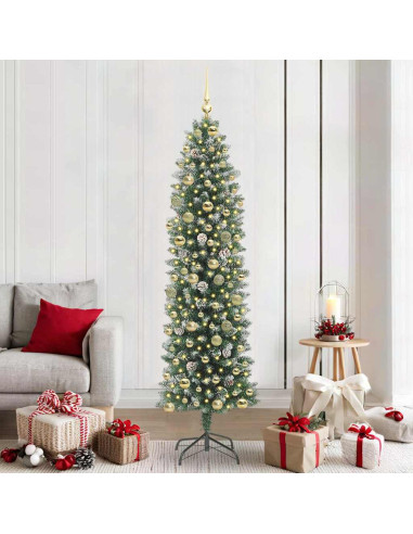 Albero di Natale Artificiale Sottile Verde e Bianco 210 cm